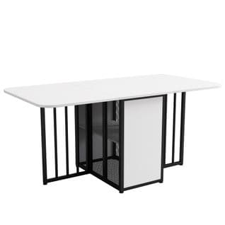 Table à Manger Extensible Avec 2 Portes Blanc + Noir