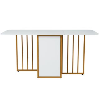 Table à Manger Extensible Avec 2 Portes Blanc + Doré