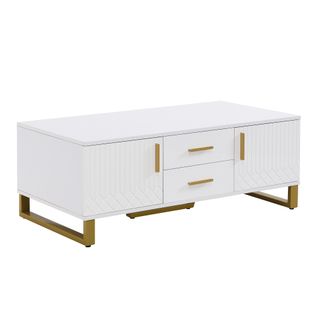 Table Basse Avec 2 Portes, 2 Tiroirs Et 1 Nich Blanc