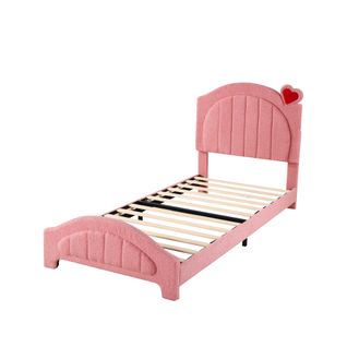 Lit Enfant 90x200cm Tête De Lit Réglable En Hauteur Rose