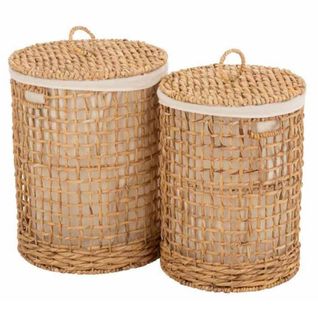 Lot De 2 Paniers Avec Couvercle "linge" 55cm Naturel