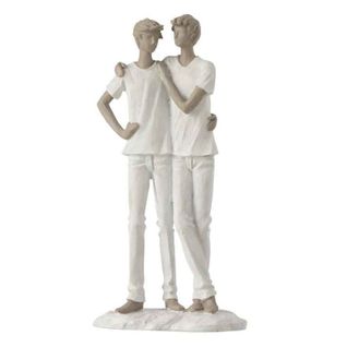 Statuette Déco "couple De Garçons" 26cm Blanc
