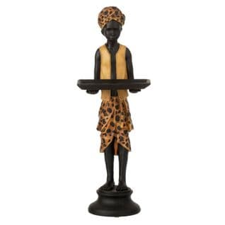 Statuette Déco "garçon Plateau" 46cm Noir et Naturel