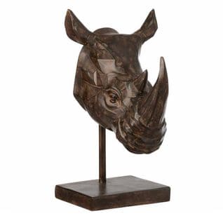 Statue Déco En Résine "rhinocéros" 44cm Marron