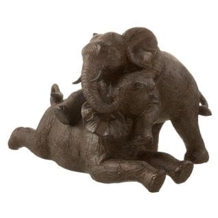 Statuette Déco "couple D'éléphant" 35cm Marron