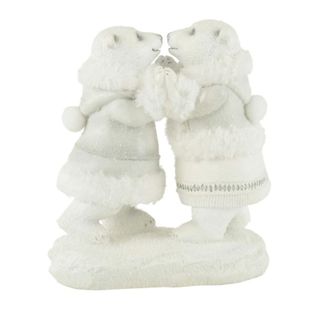 Statuette Déco "ours Polaire Couple" 20cm Blanc