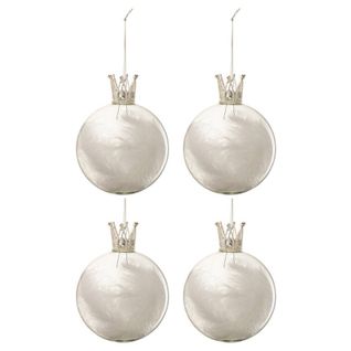 Lot De 4 Boules De Noël "couronne" 10cm Blanc