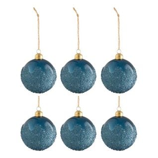 Lot De 6 Boules De Noël "givrées" 8cm Bleu