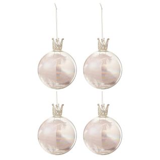 Lot De 4 Boules De Noël "couronne" 10cm Rose