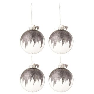 Lot De 4 Boules De Noël "paillettes" 12cm Gris