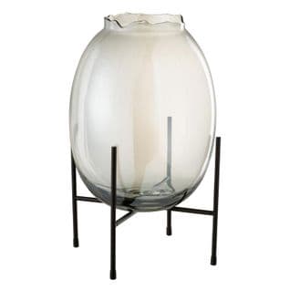 Vase Sur Pied "bord Irrégulier" 40cm Gris et Noir