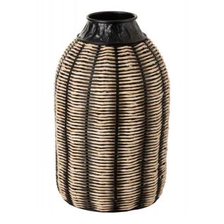 Vase Design En Rotin "corono" 55cm Noir et Naturel
