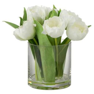 Fleur Artificielle et Vase "tulipes" 22cm Blanc