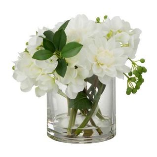 Plante Artificielle et Vase "dahlia Hydrangea" 21cm Blanc