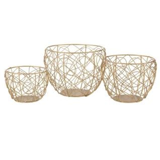 Lot De 3 Paniers Design "metalo" 22cm Or