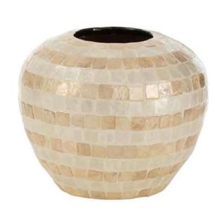 Vase Design En Bambou "mosaïque" 26cm Beige