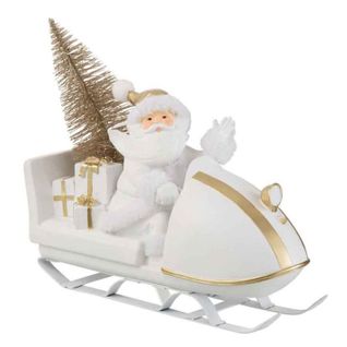 Père Noël Déco "traîneau" 31cm Blanc Et Or