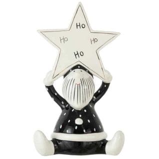 Statuette Déco "père Noël Ho Ho" 33cm Noir Et Blanc