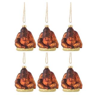 Lot De 6 Boules De Noël "gorille" 9cm Marron