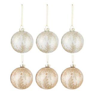 Lot De 6 Boules De Noël "feuilles" 8cm Beige et Or