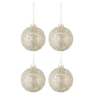 Lot De 4 Boules De Noël "perles" 10cm Champagne