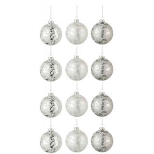 Lot De 12 Boules De Noël "mat Givré" 8cm Gris et Blanc