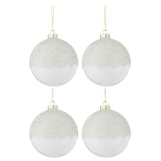 Lot De 4 Boules De Noël "givre" 10cm Blanc