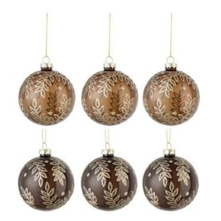 Lot De 6 Boules De Noël "feuilles" 8cm Beige et Marron