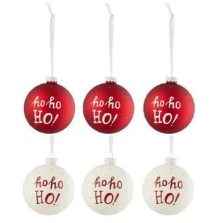 Lot De 6 Boules De Noël "ho Ho Ho" 8cm Rouge et Blanc