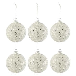 Lot De 6 Boules De Noël "perles" 8cm Blanc et Argent