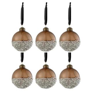 Lot De 6 Boules De Noël "perles" 8cm Marron