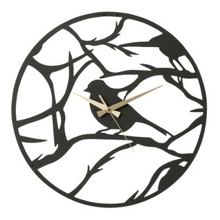 Horloge Murale En Métal "oiseau" 49cm Noir