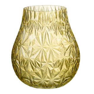 Vase Design En Verre "diamant" 22cm Jaune