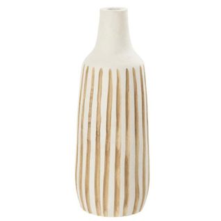 Vase Design En Bois "ying" 45cm Blanc et Naturel