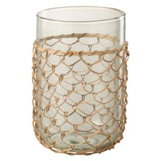 Vase Design "tricot" 21cm Transparent Et Beige