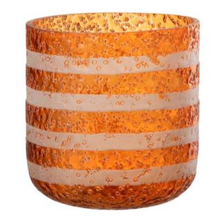 Photophore Design En Verre "lignes" 15cm Orange