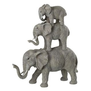 Statuette Déco "éléphants Sur Dos" 41cm Gris