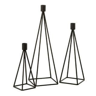 Lot De 3 Bougeoirs Design "désiré" 38cm Noir