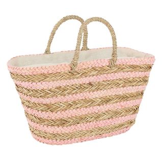 Sac De Plage "izia" 53cm Naturel Et Rose Clair