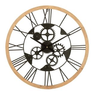 Horloge Murale En Métal "roues" 60cm Noir et Naturel