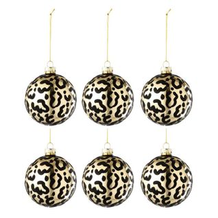 Lot De 6 Boules De Noël "léopard" 8cm Or et Noir