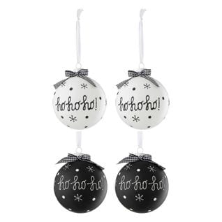 Lot De 4 Boules De Noël "hohoho" 10cm Noir et Blanc