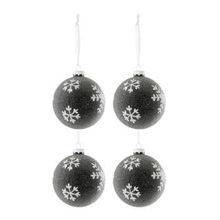 Lot De 4 Boules De Noël "flocon" 10cm Gris Foncé