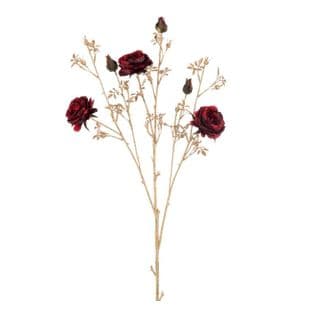 Branche Artificielle Rosier "3 Fleurs" 112cm Or et Rouge