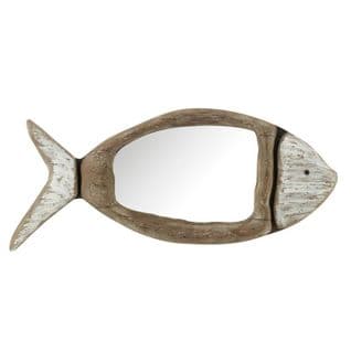 Miroir Mural En Bois "poisson" 73cm Naturel