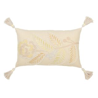 Coussin Déco à Pompons "champêtre" 30x50cm Jaune Clair