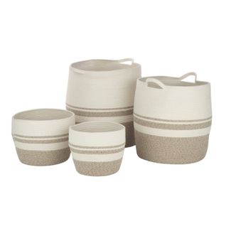 Lot De 4 Paniers Déco "puglia" 45cm Blanc et Naturel