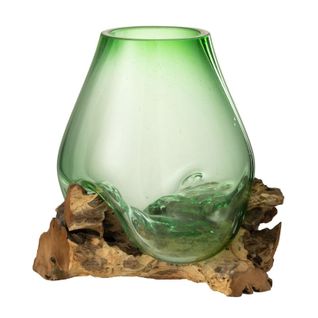 Vase En Verre Sur Racine "gamal" 33cm Vert