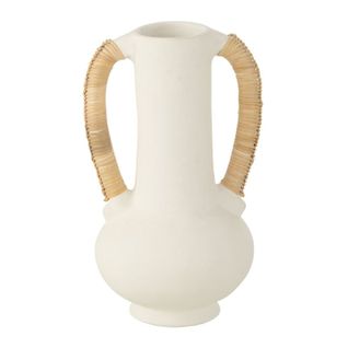 Vase Amphore Déco "léo" 35cm Blanc et Naturel