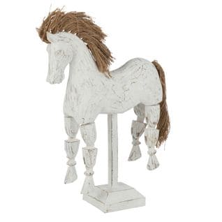 Statuette Déco En Bois "cheval Marionnette" 35cm Blanc